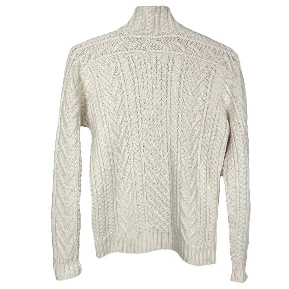 Lauren Ralph Lauren Fisherman Sweater Women M Ivory Hand Knit Cable Chunky FLAW - Picture 2 of 10